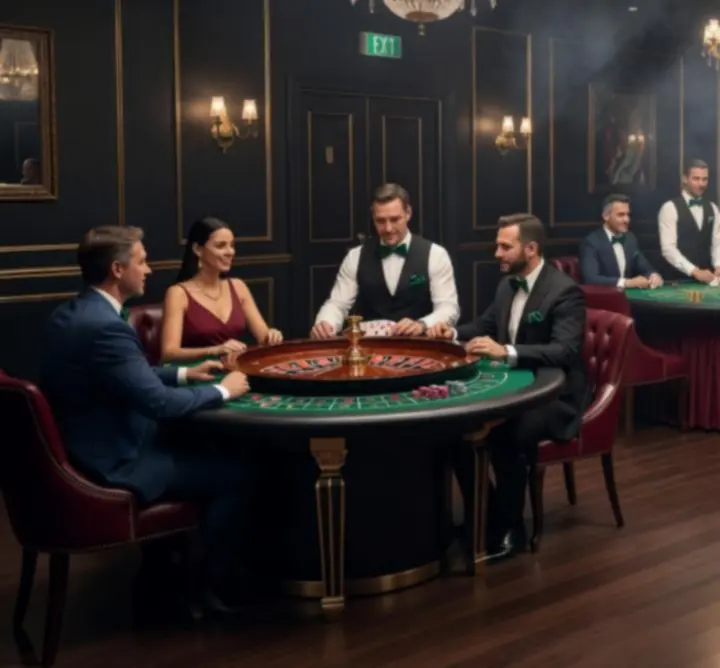 Teljes mobil kaszinó setup pókerasztallal, rulett és blackjack asztallal