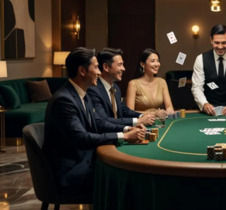 Pókerasztal privát rendezvényen, játékosokkal és elegáns hangulattal