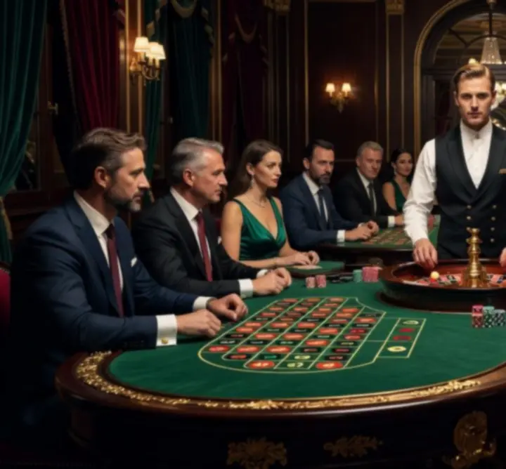 Rulett és blackjack asztal sötét, elegáns környezetben