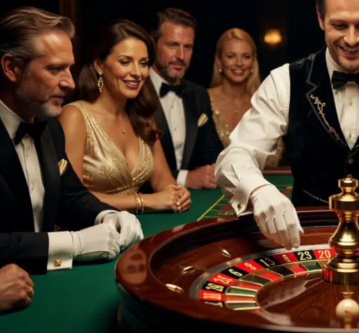 Krupié roulette asztalnál, akció közben